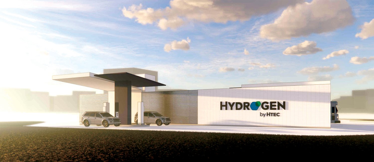 This rendering provided by Twin Transit shows what a hydrogen fueling station might look like when it is completed on a site owned by the Port of Chehalis off of Bishop Road near Interstate 5 Exit 74.